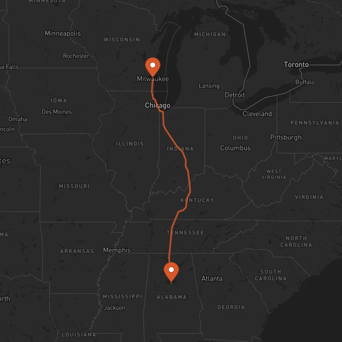 Ruta Birmingham - Milwaukee