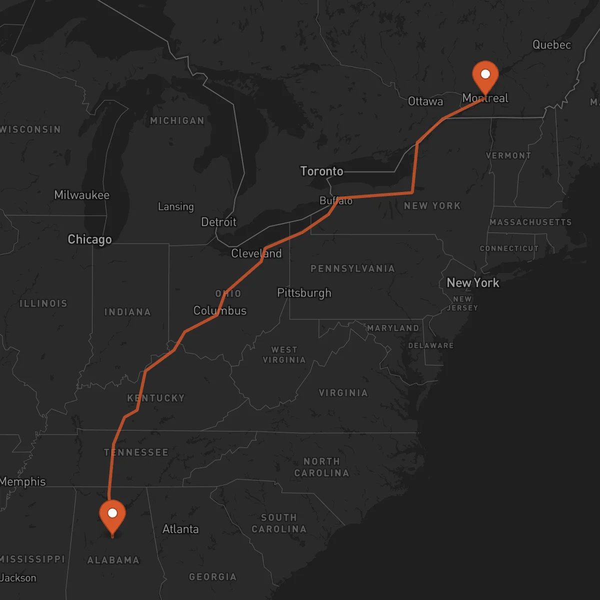 Ruta Birmingham - Montreal