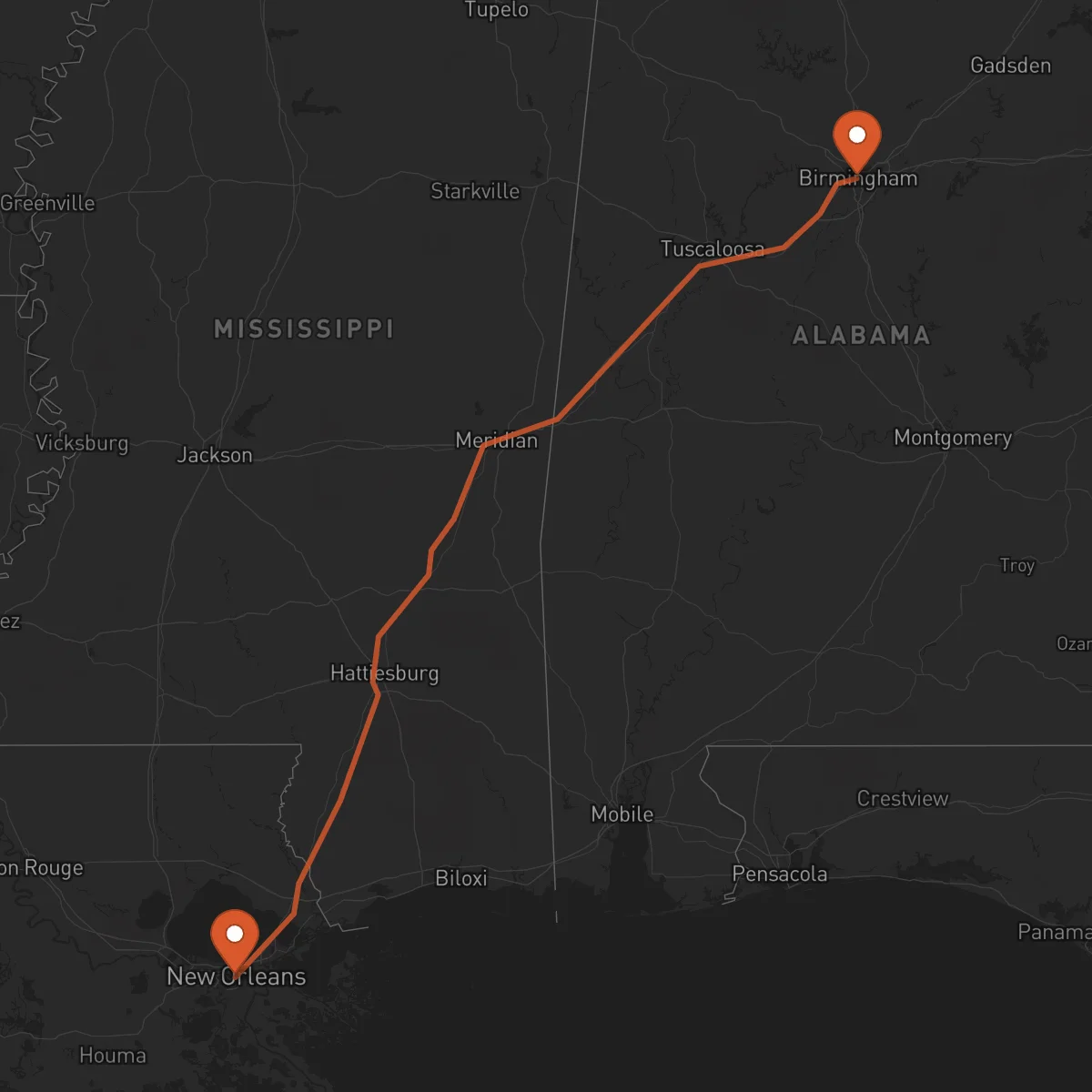 Ruta New Orleans - Birmingham