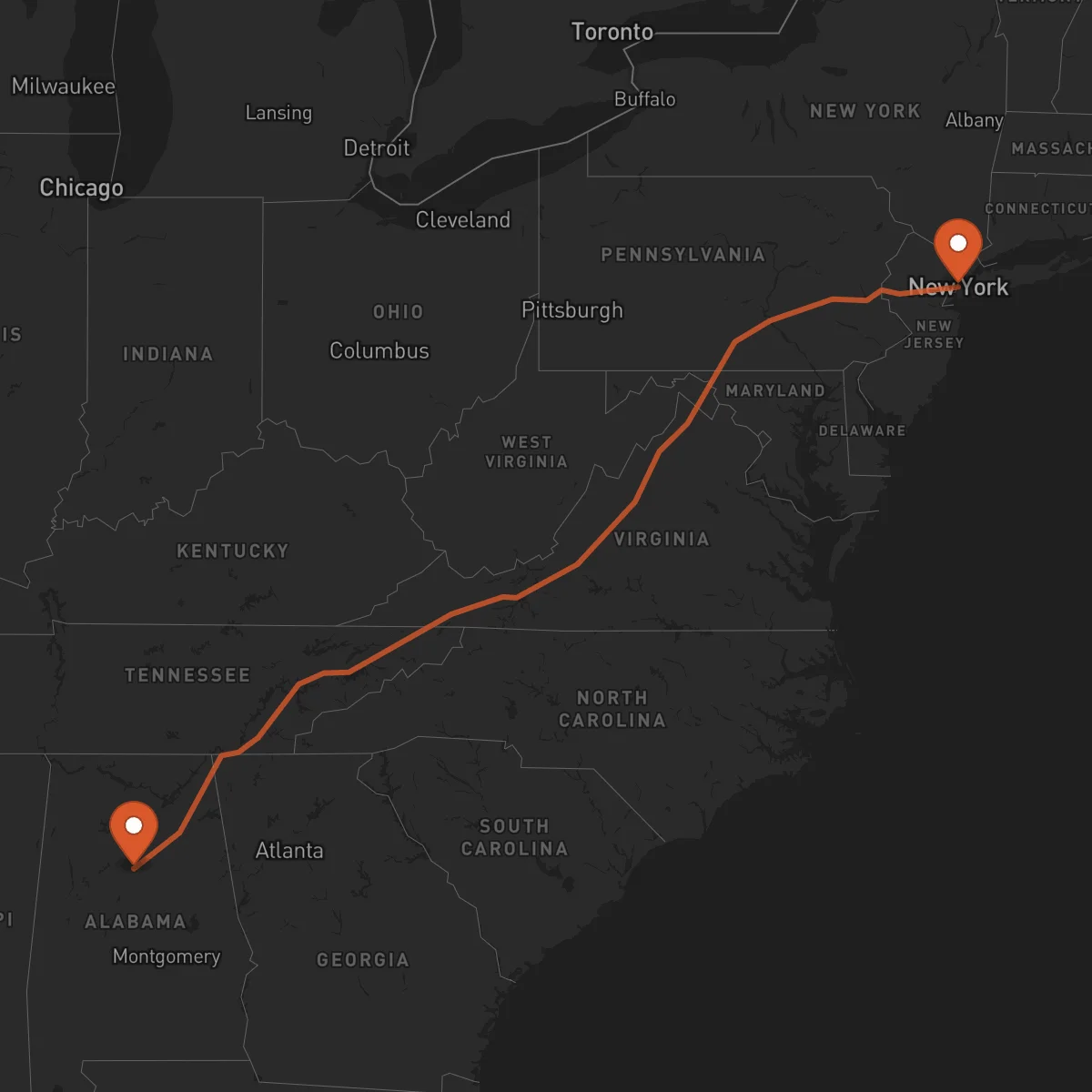 Ruta New York - Birmingham