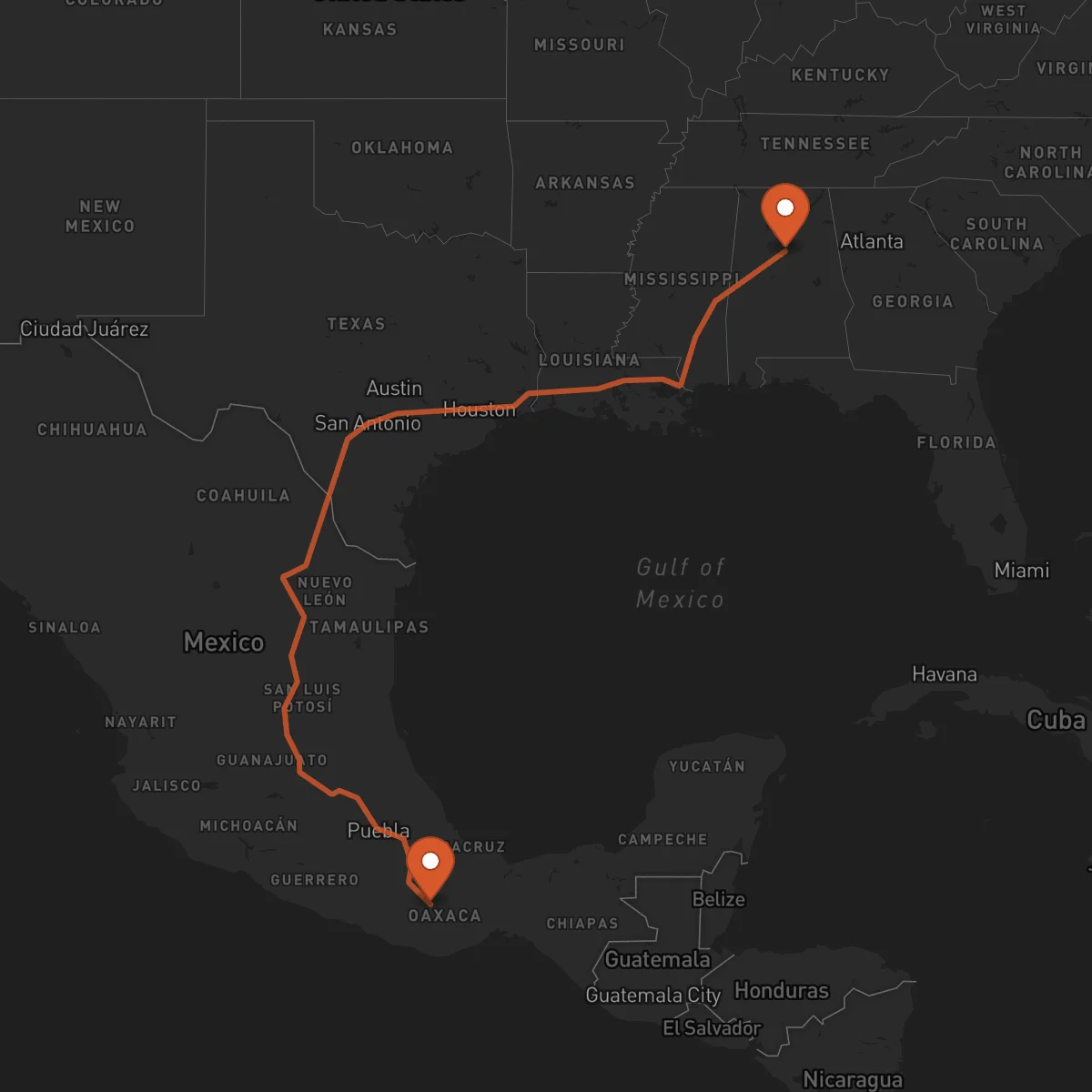 Ruta Oaxaca de Juárez - Birmingham