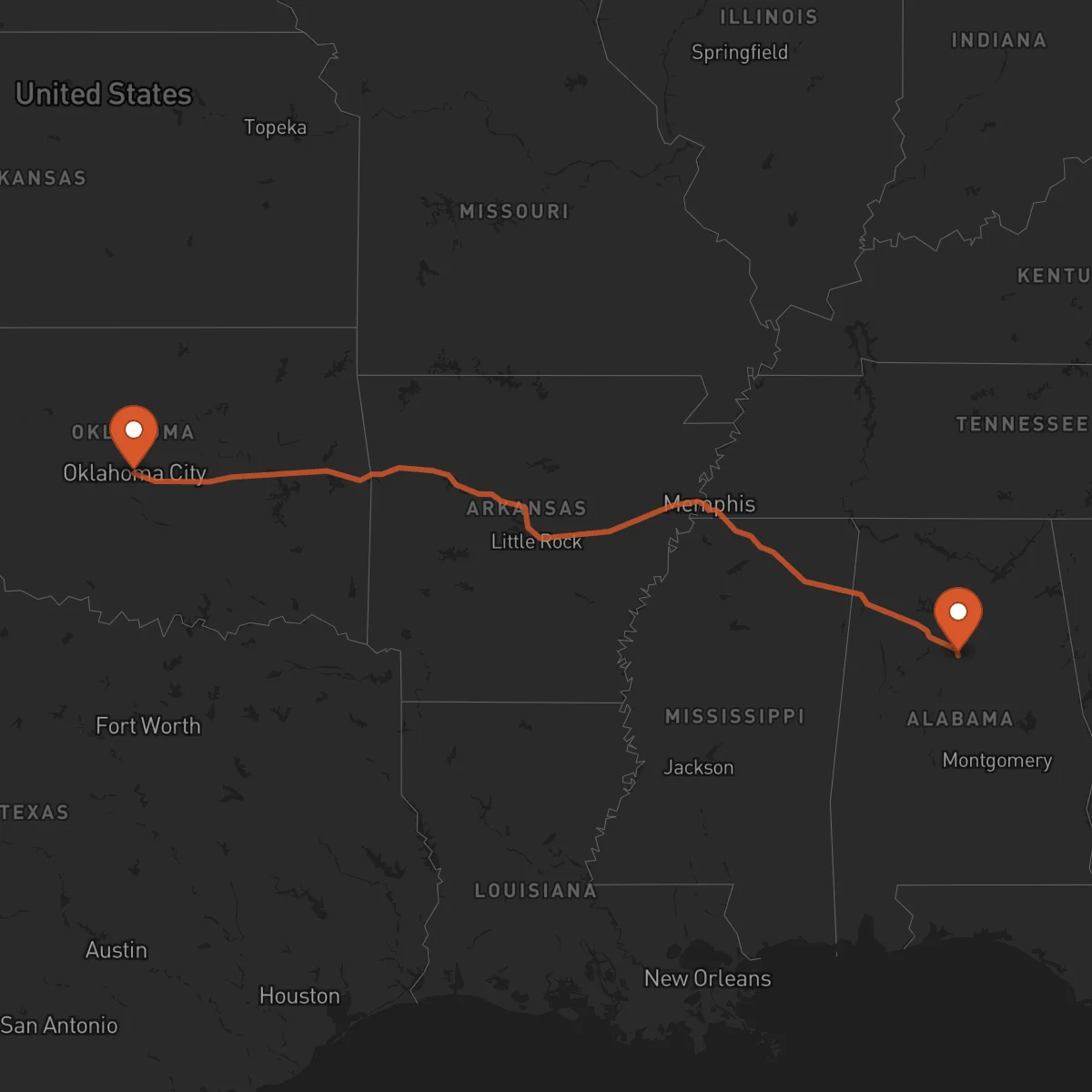 Ruta Birmingham - Oklahoma City