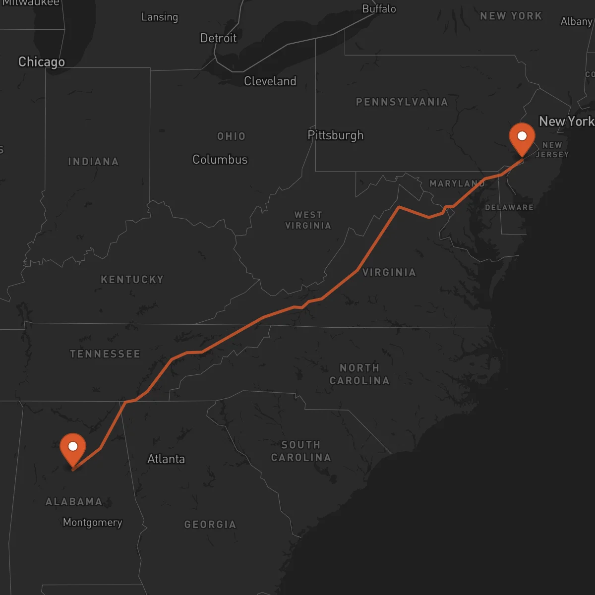 Ruta Birmingham - Philadelphia