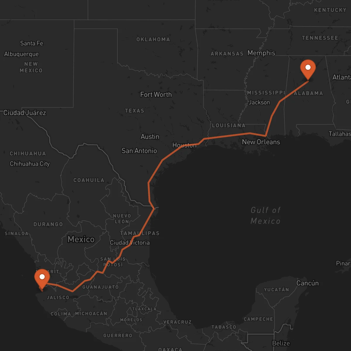 Ruta Birmingham - Puerto Vallarta
