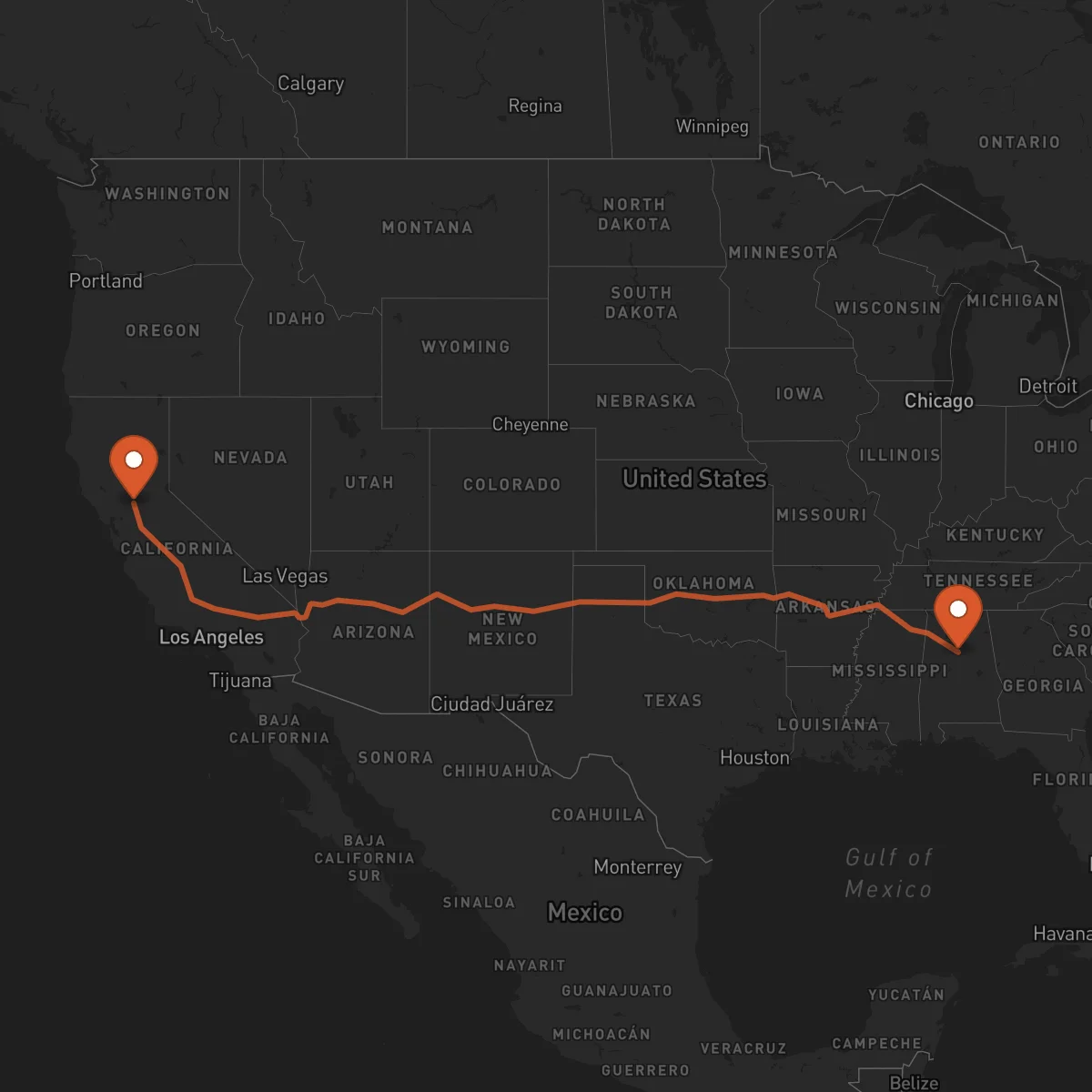 Ruta Birmingham - Sacramento