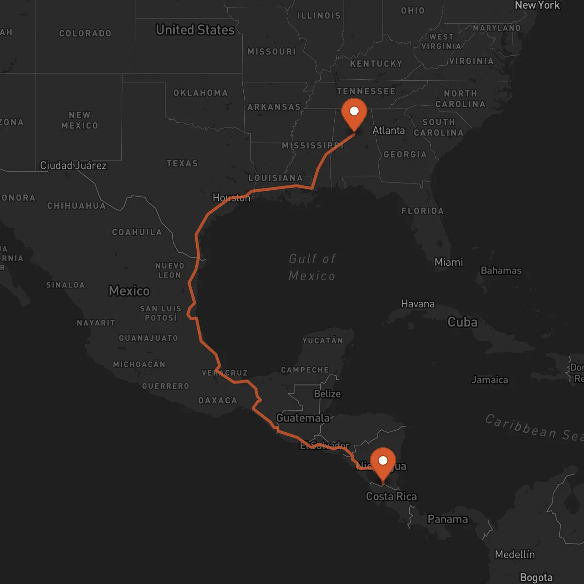 Ruta Birmingham - San Carlos