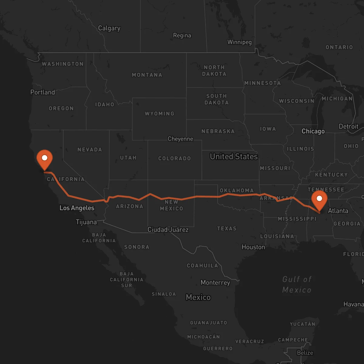Ruta San Francisco - Birmingham