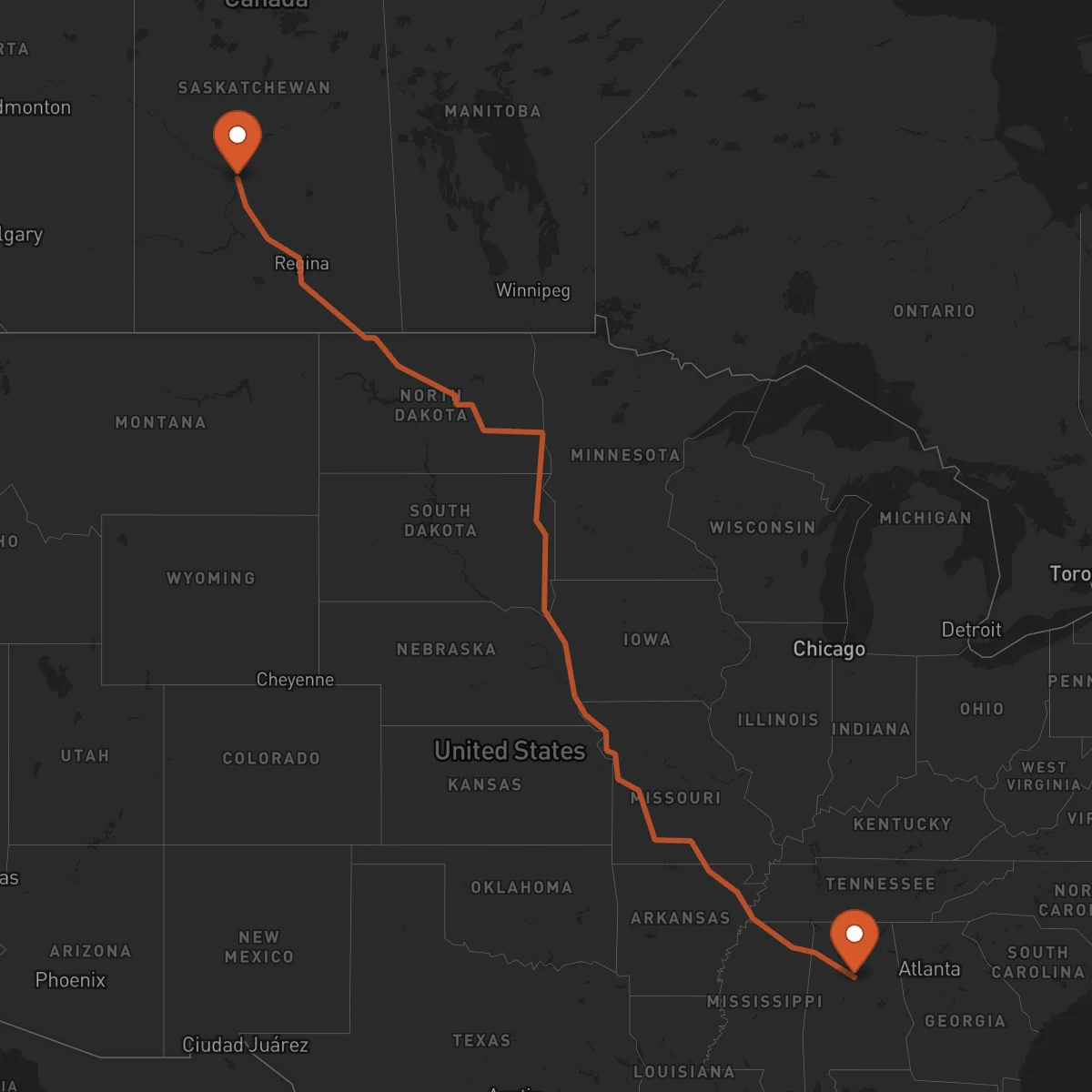 Ruta Saskatoon - Birmingham