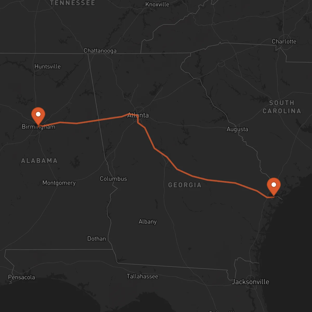 Ruta Birmingham - Savannah