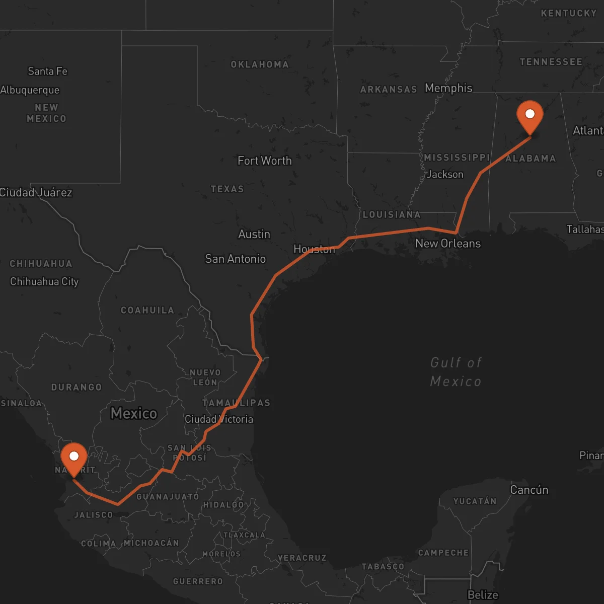 Ruta Tepic - Birmingham