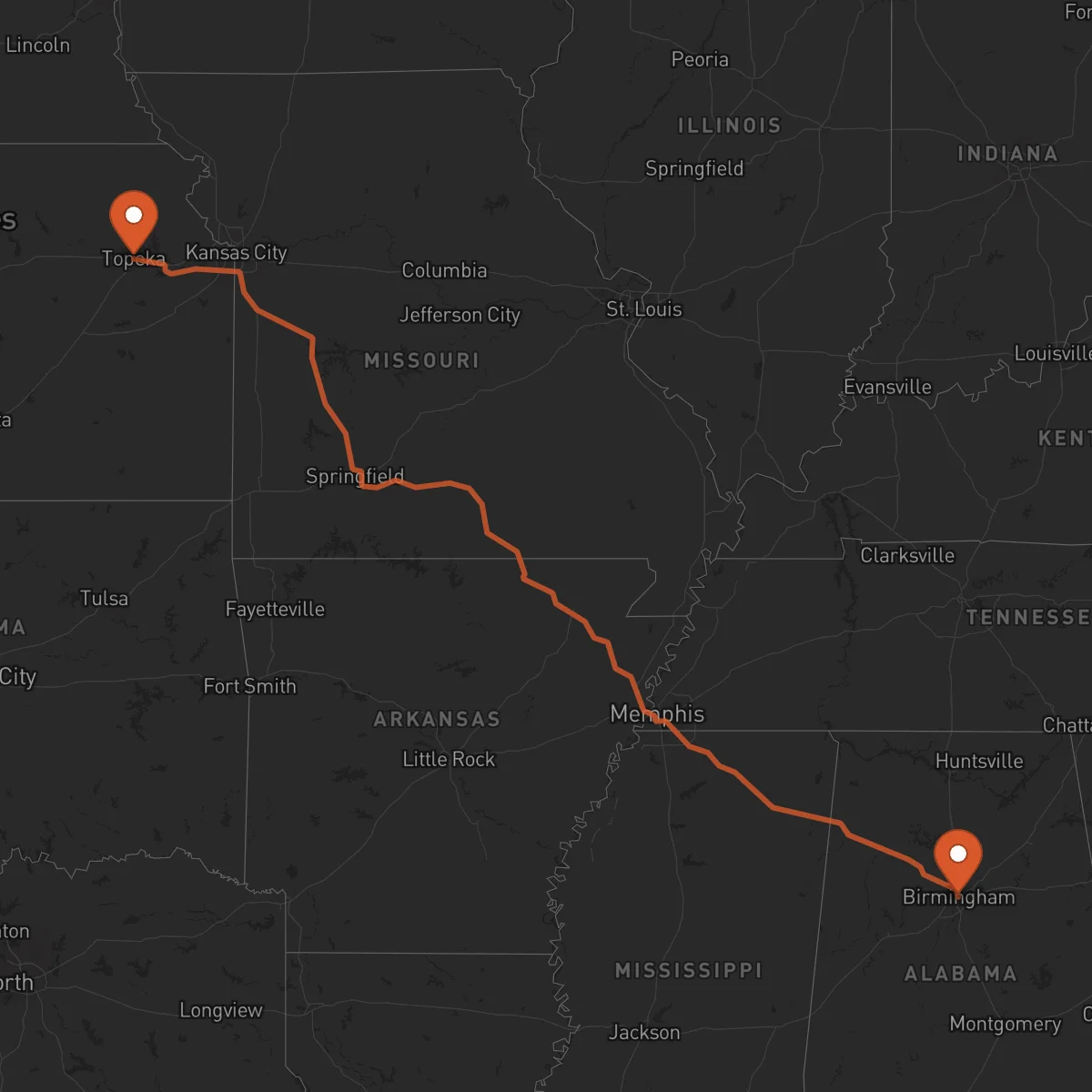 Ruta Topeka - Birmingham