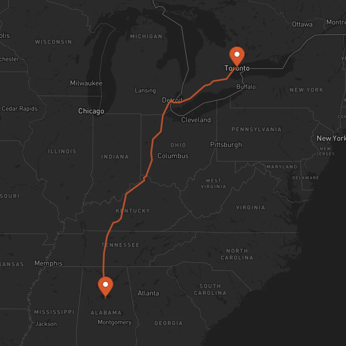 Ruta Toronto - Birmingham
