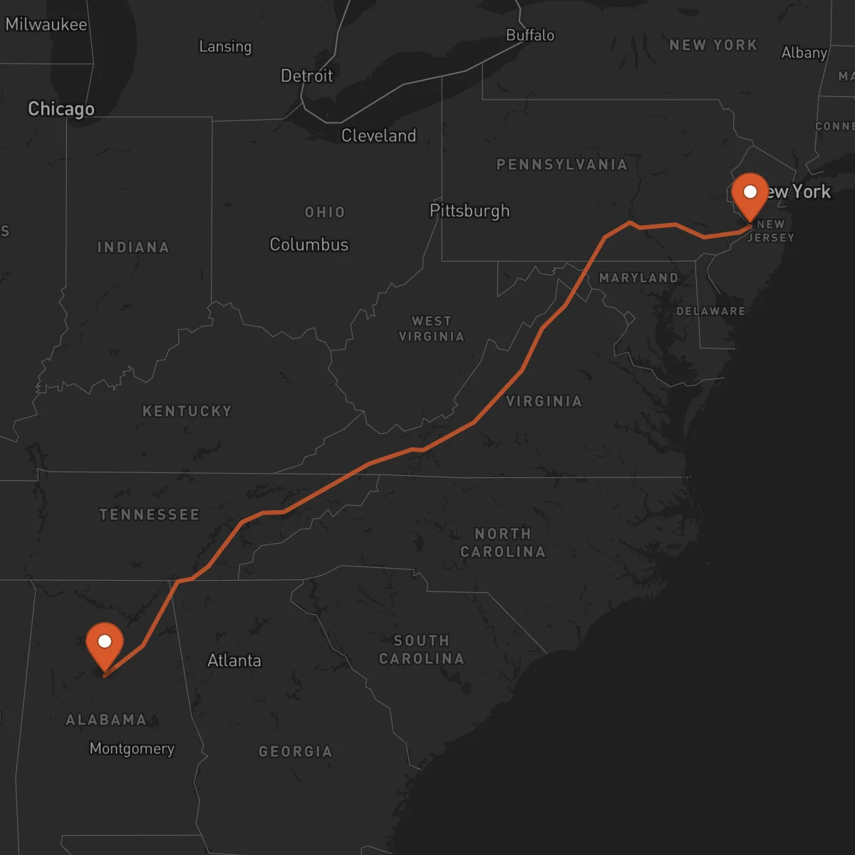 Ruta Birmingham - Trenton