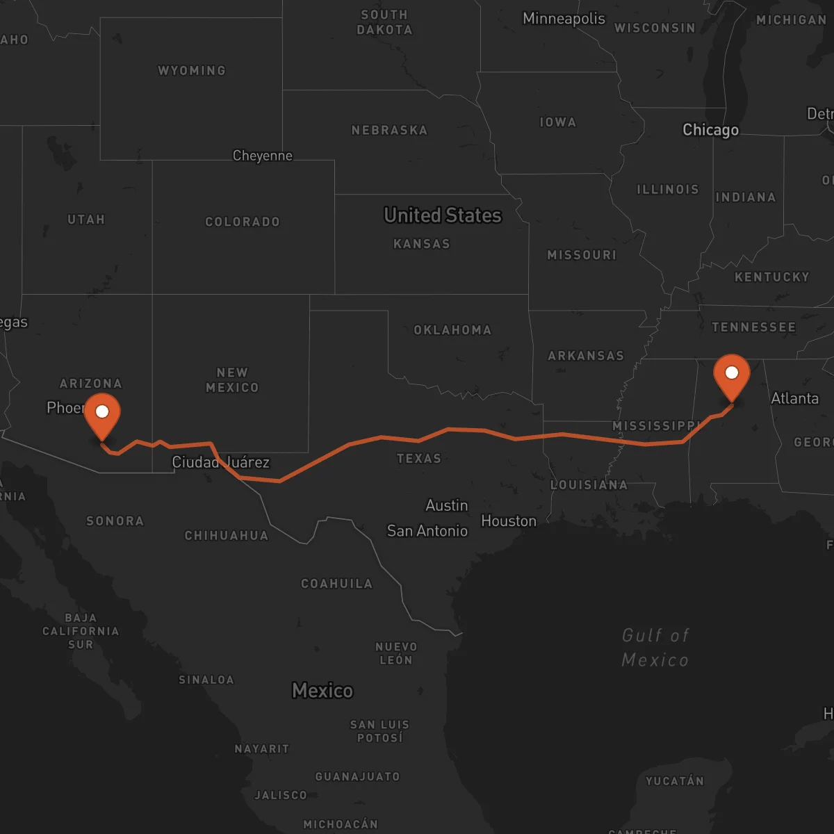 Ruta Tucson - Birmingham
