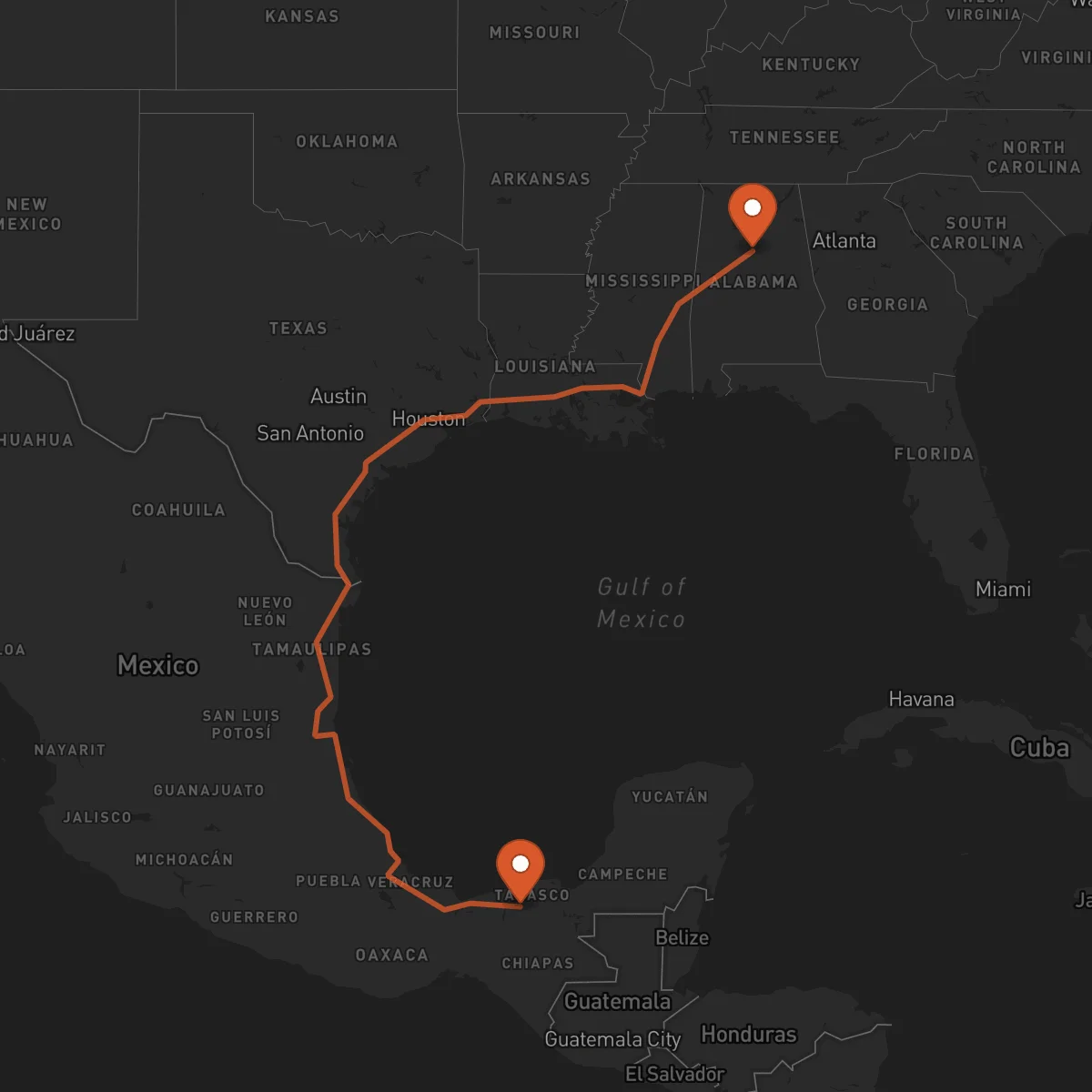Ruta Birmingham - Villahermosa