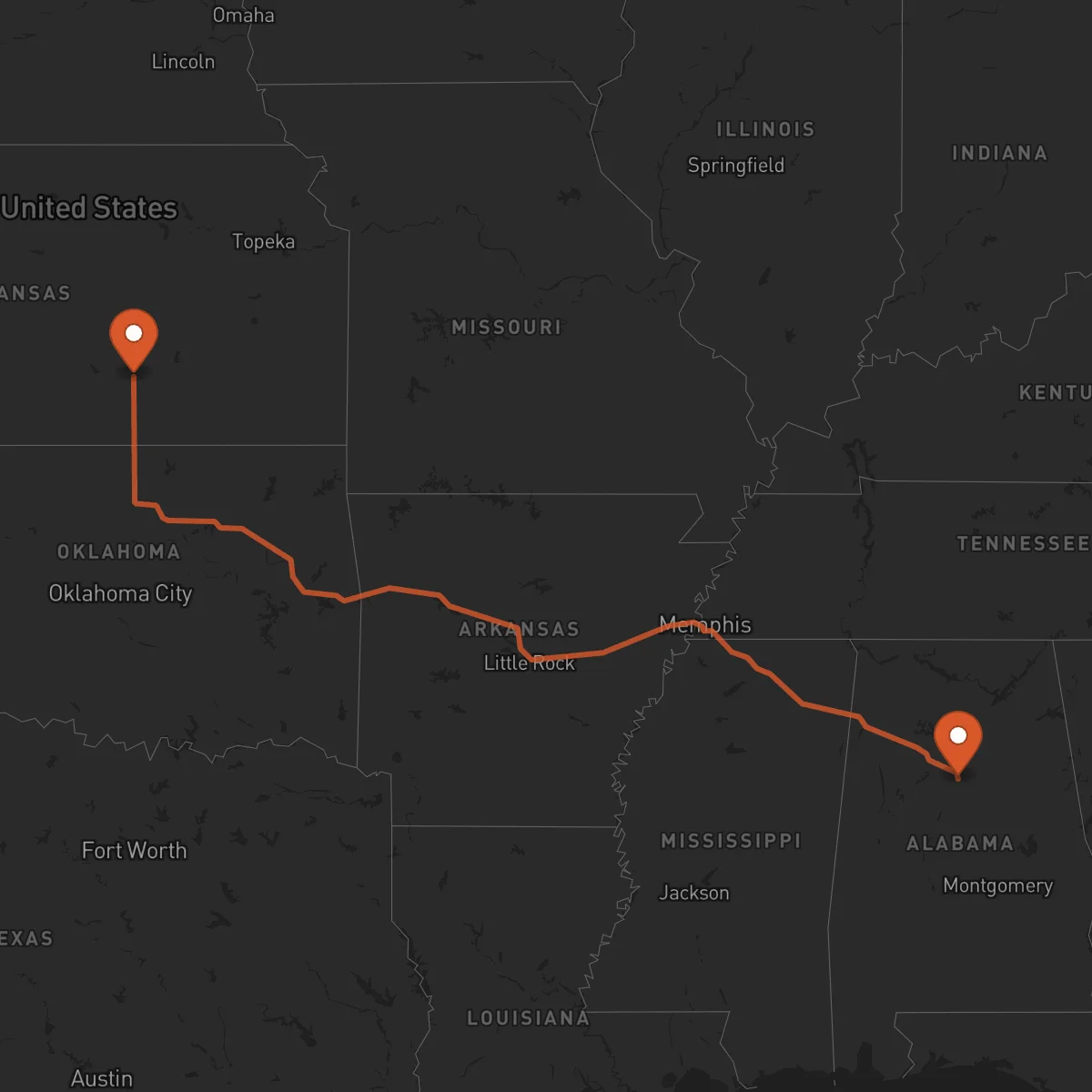 Ruta Wichita - Birmingham