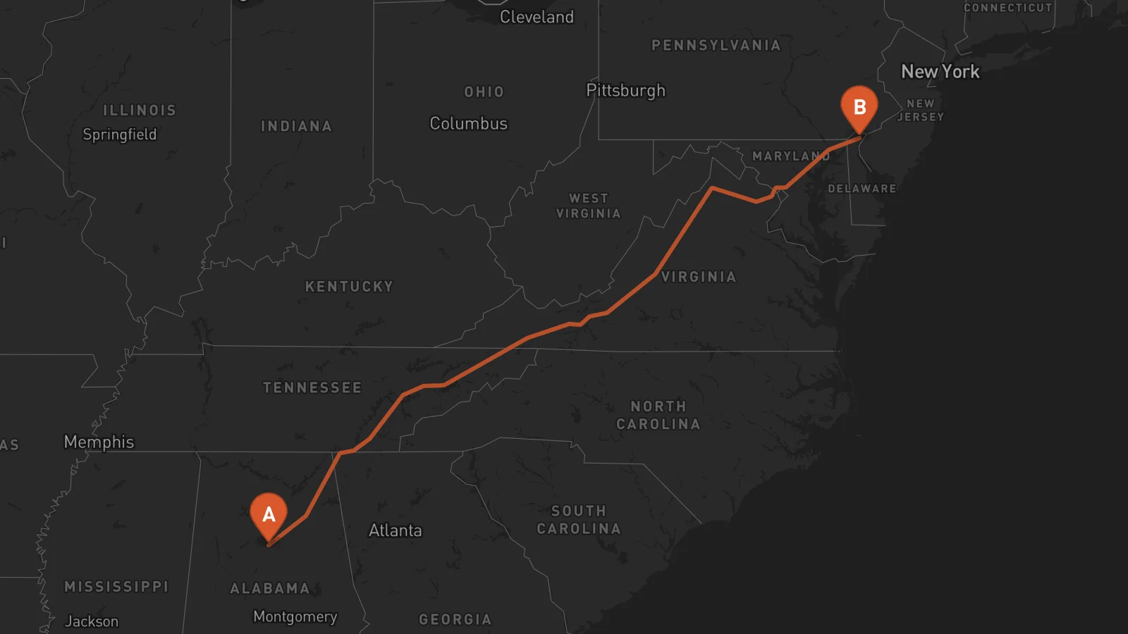 Ruta Wilmington - Birmingham
