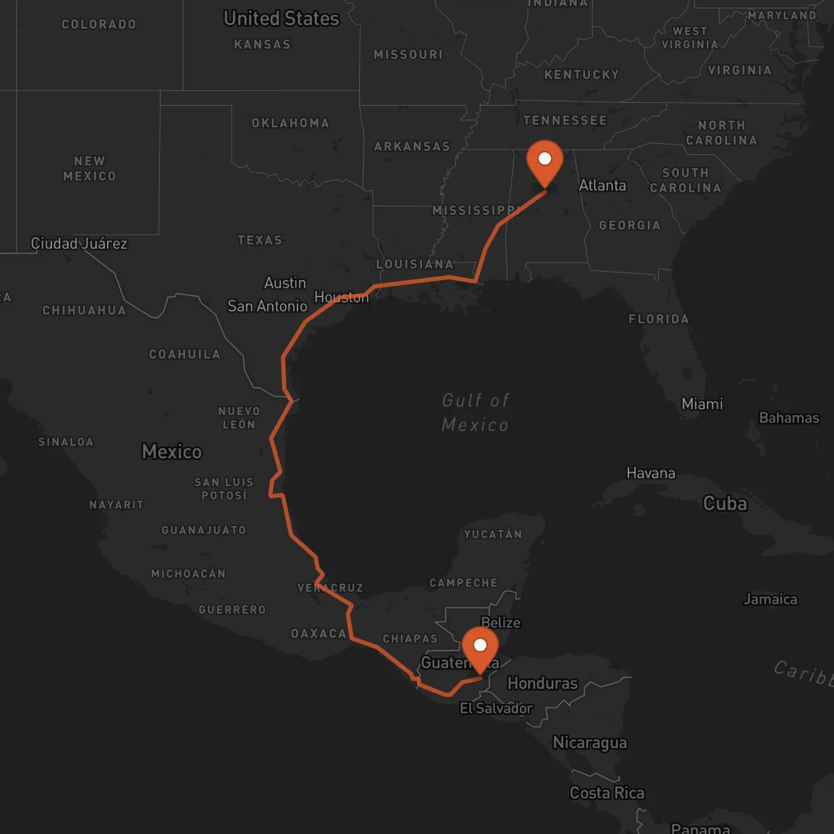 Ruta Birmingham - Zacapa