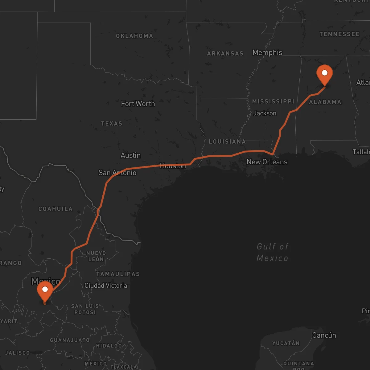 Ruta Zacatecas - Birmingham