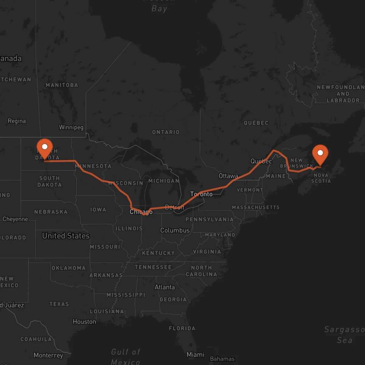 Ruta Bismarck - Charlottetown