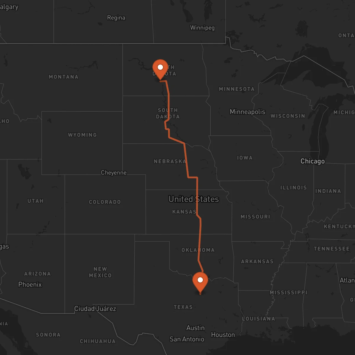 Ruta Fort Worth - Bismarck