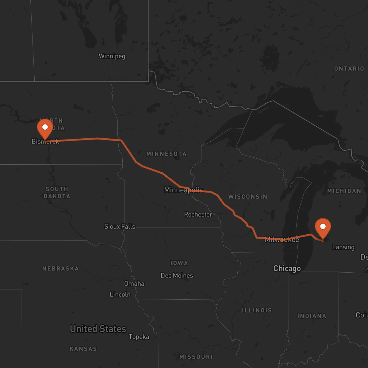 Ruta Grand Rapids - Bismarck