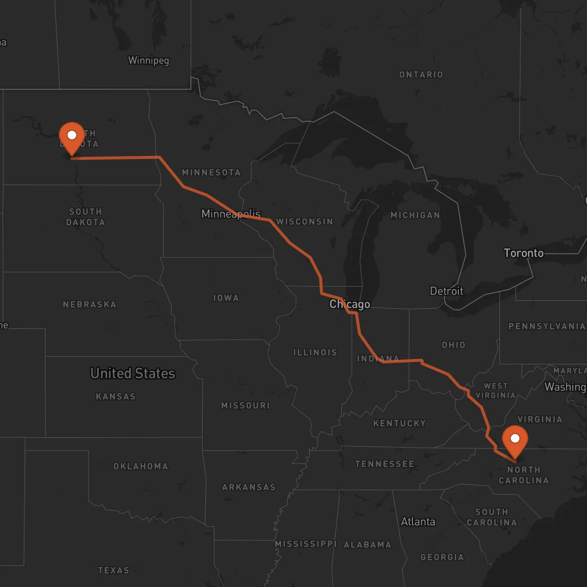 Ruta Bismarck - Greensboro