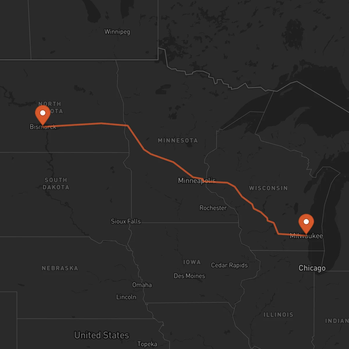Ruta Milwaukee - Bismarck