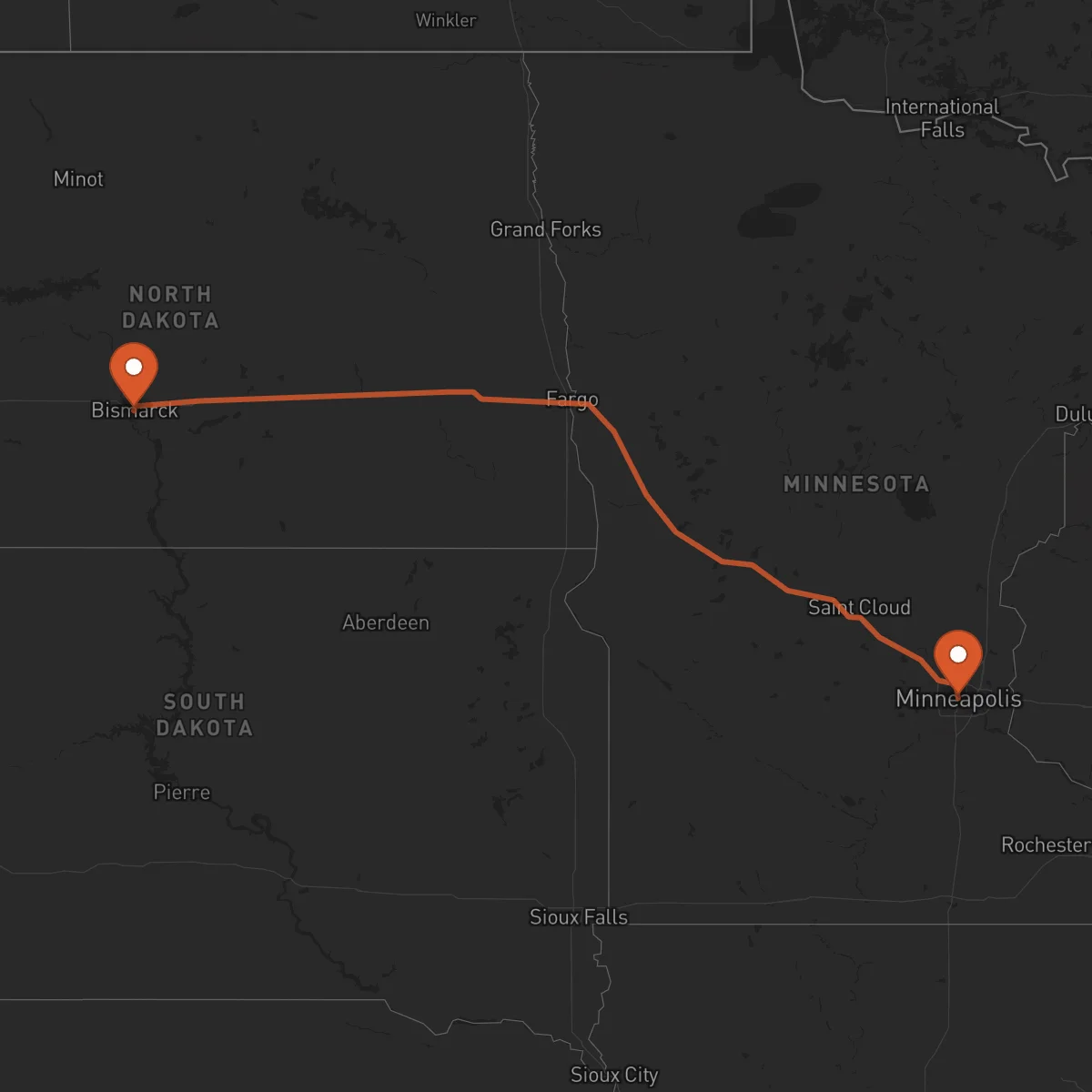 Ruta Minneapolis - Bismarck