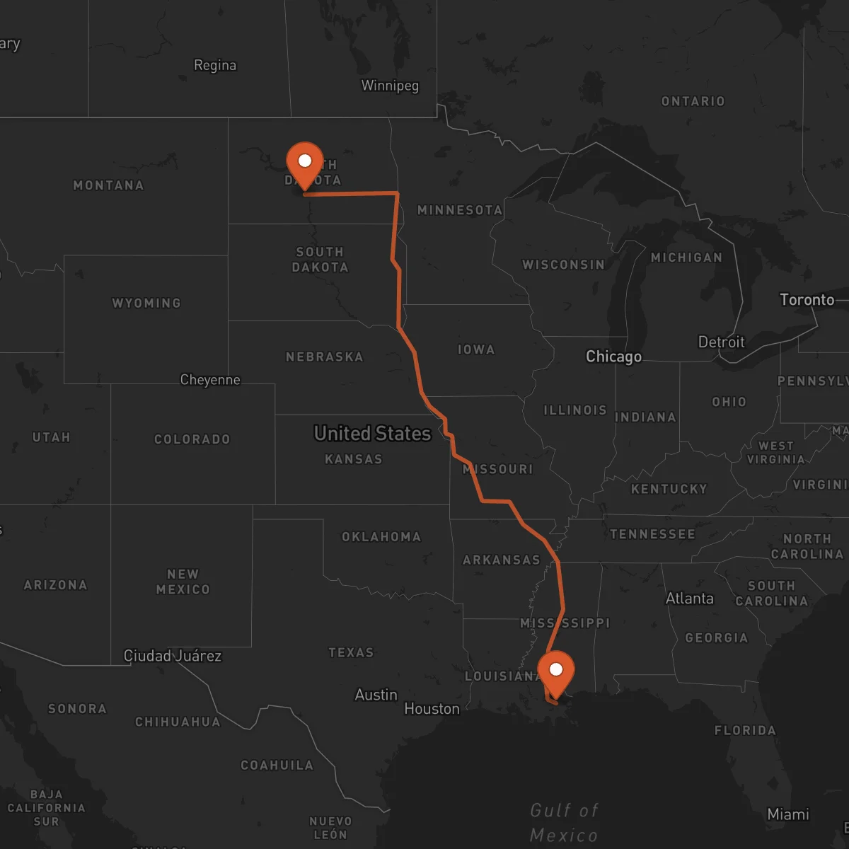 Ruta New Orleans - Bismarck