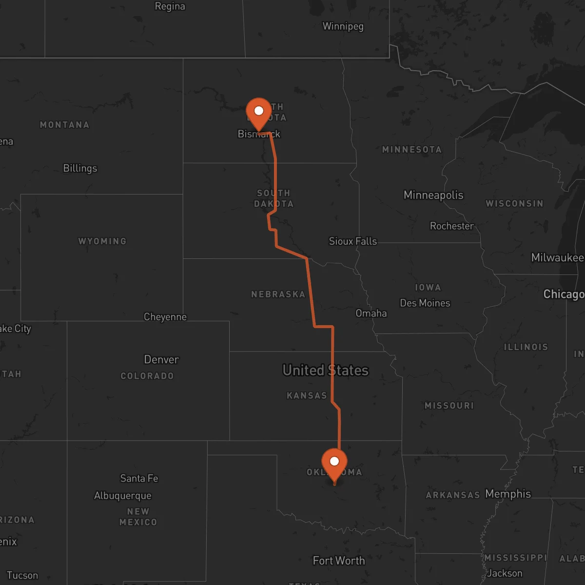 Ruta Bismarck - Oklahoma City