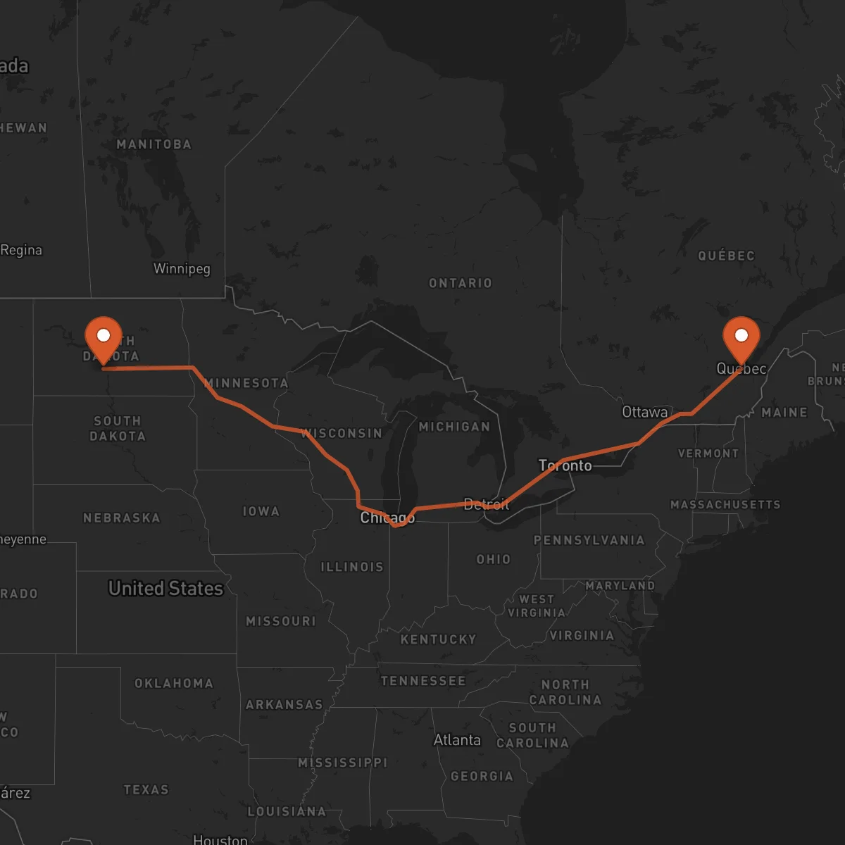 Ruta Quebec City - Bismarck