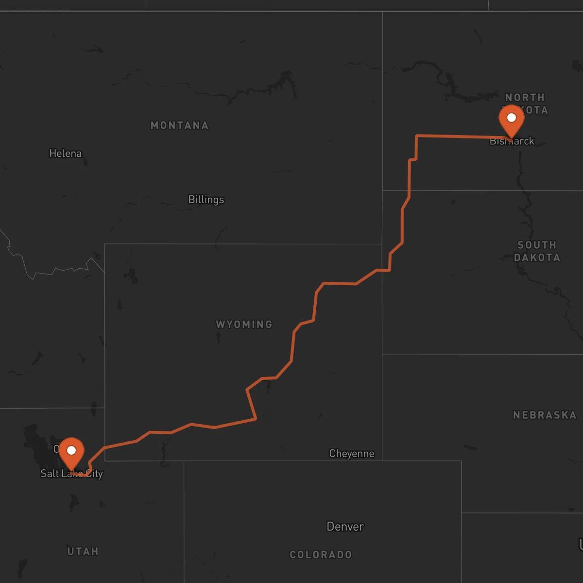 Ruta Salt Lake City - Bismarck