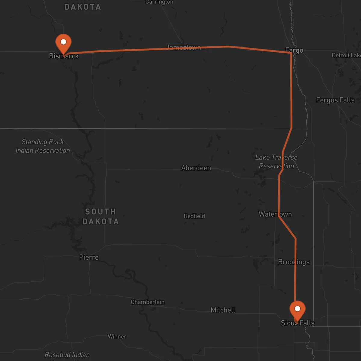 Ruta Bismarck - Sioux Falls