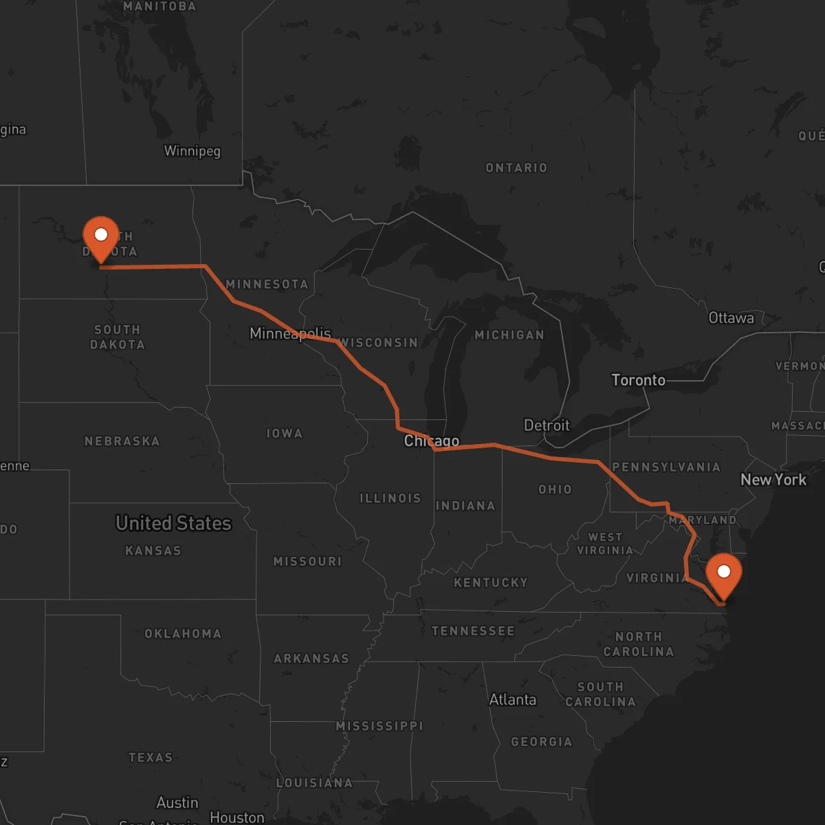 Ruta Virginia Beach - Bismarck