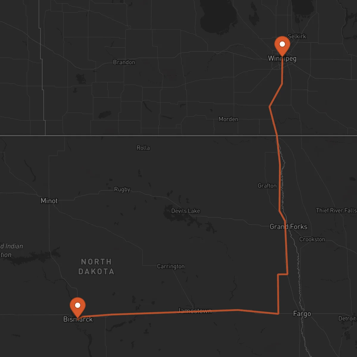 Ruta Bismarck - Winnipeg