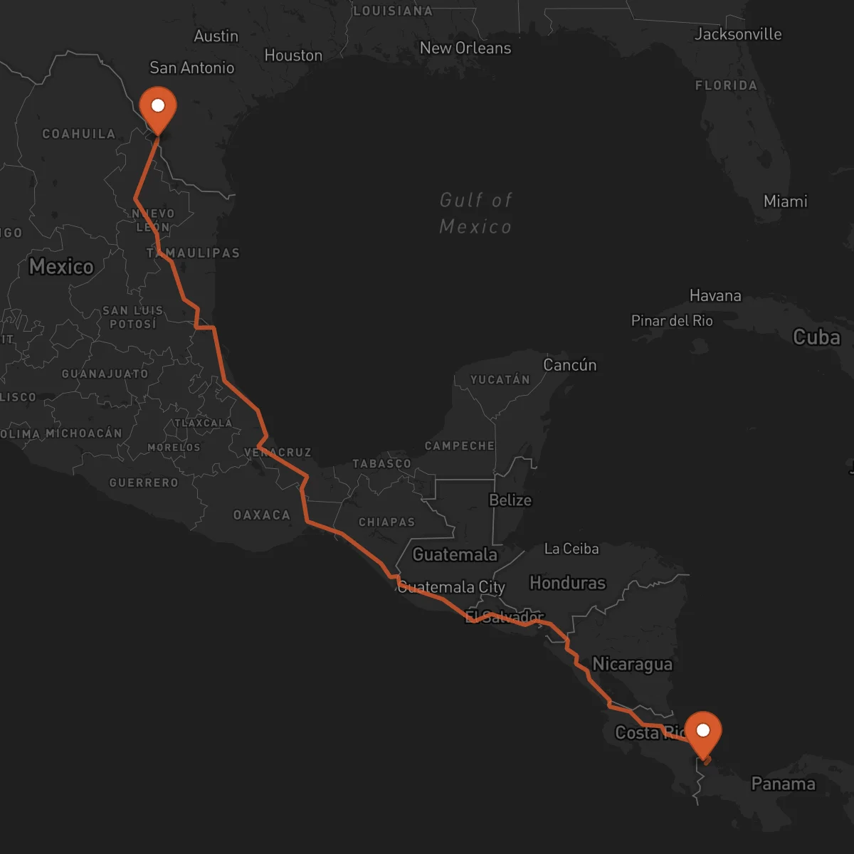 Ruta Nuevo Laredo - Bocas del Toro
