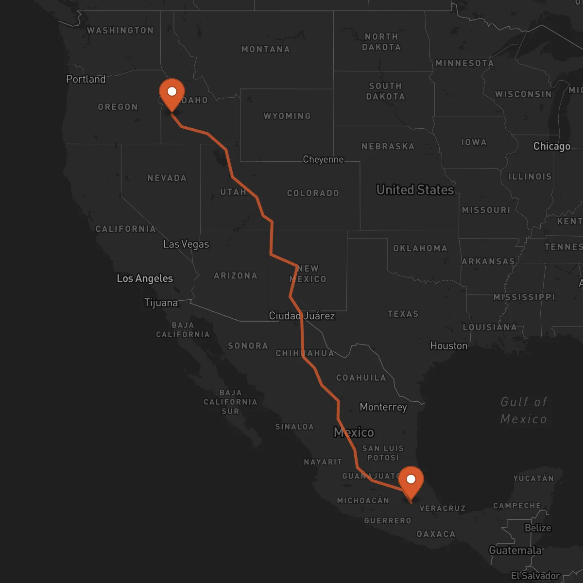 Ruta Puebla de Zaragoza - Boise