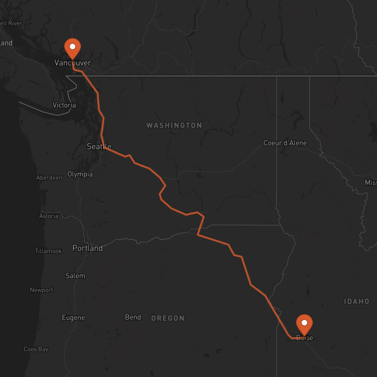 Ruta Vancouver - Boise