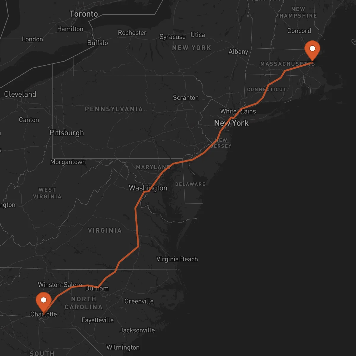 Ruta Boston - Charlotte