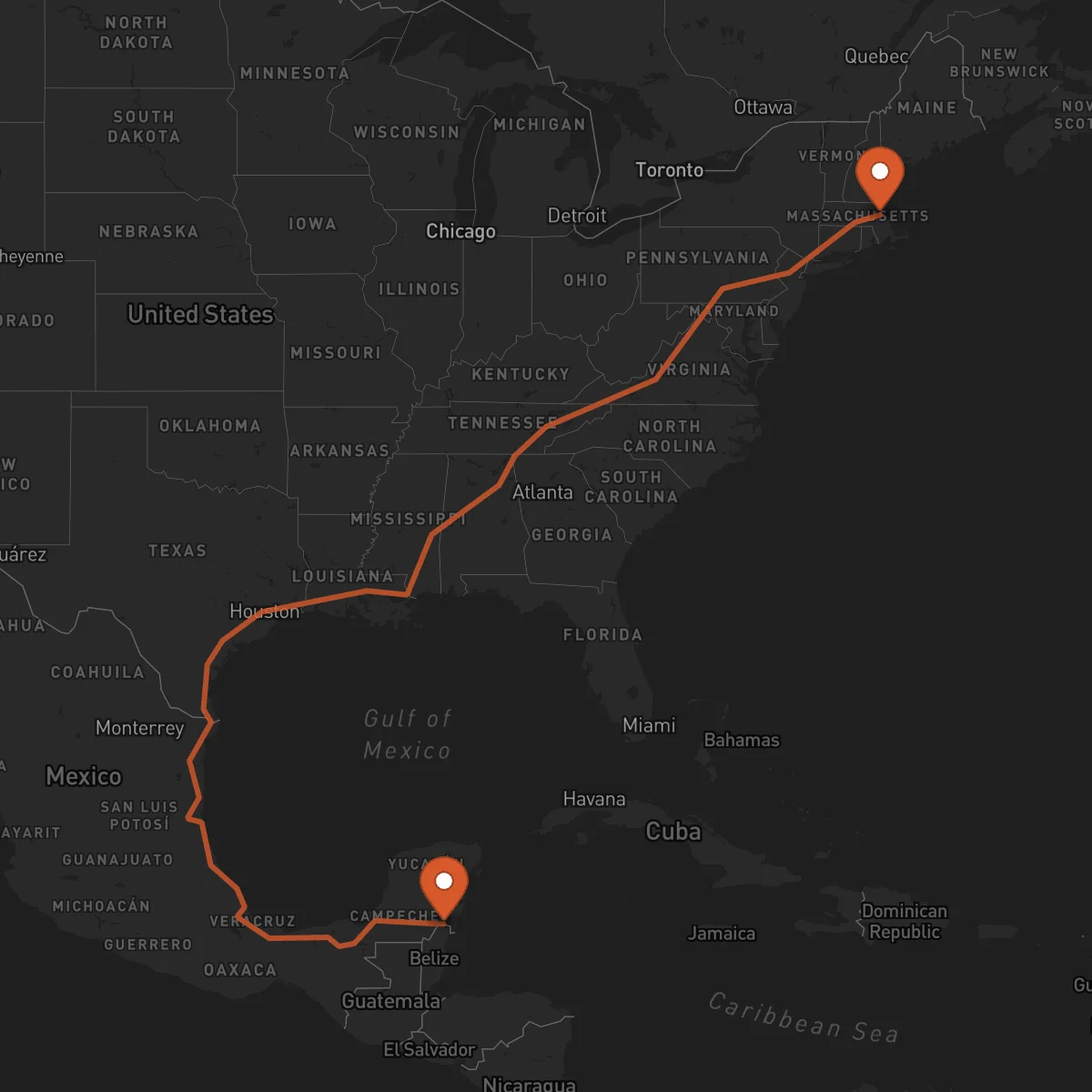 Ruta Boston - Chetumal