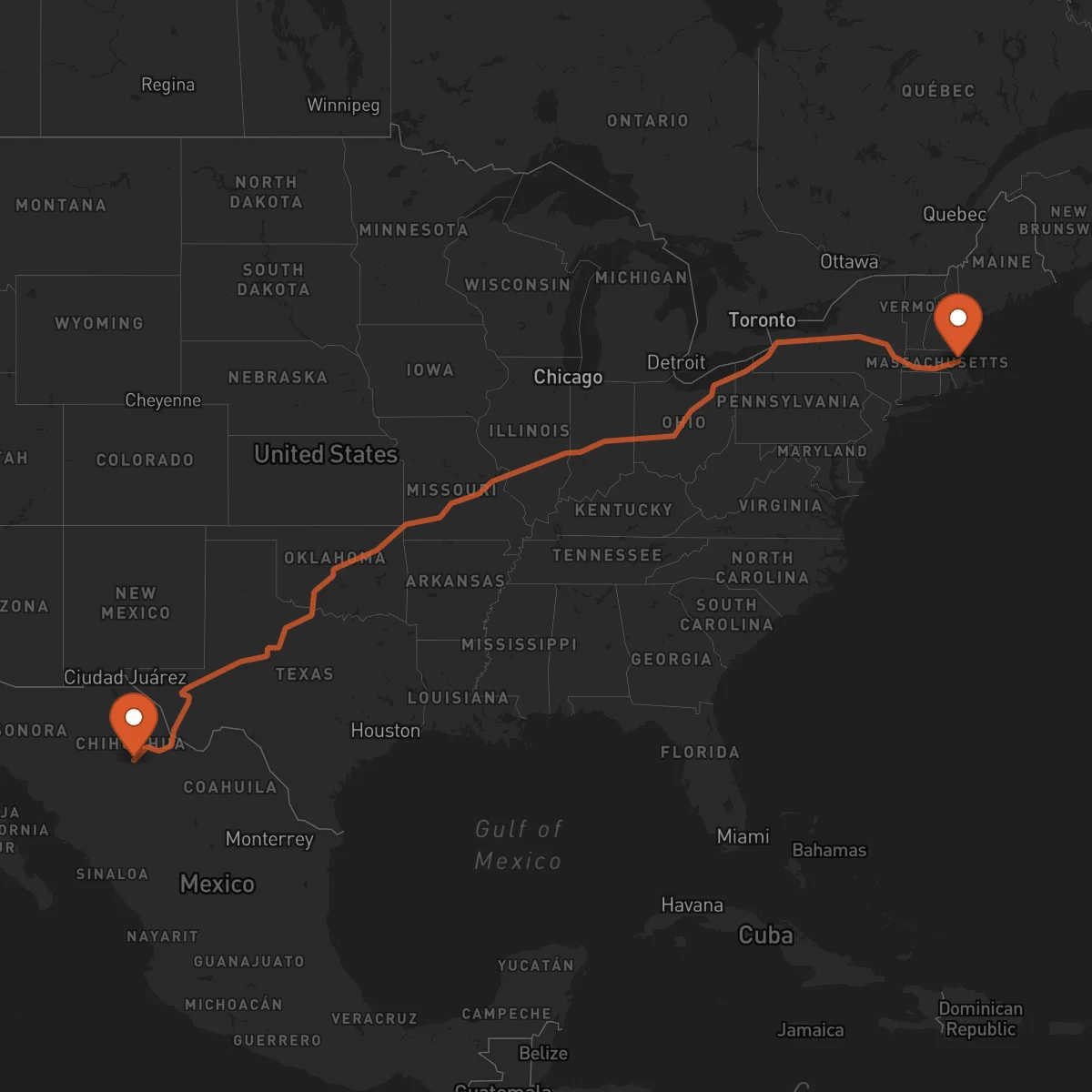 Ruta Boston - Chihuahua