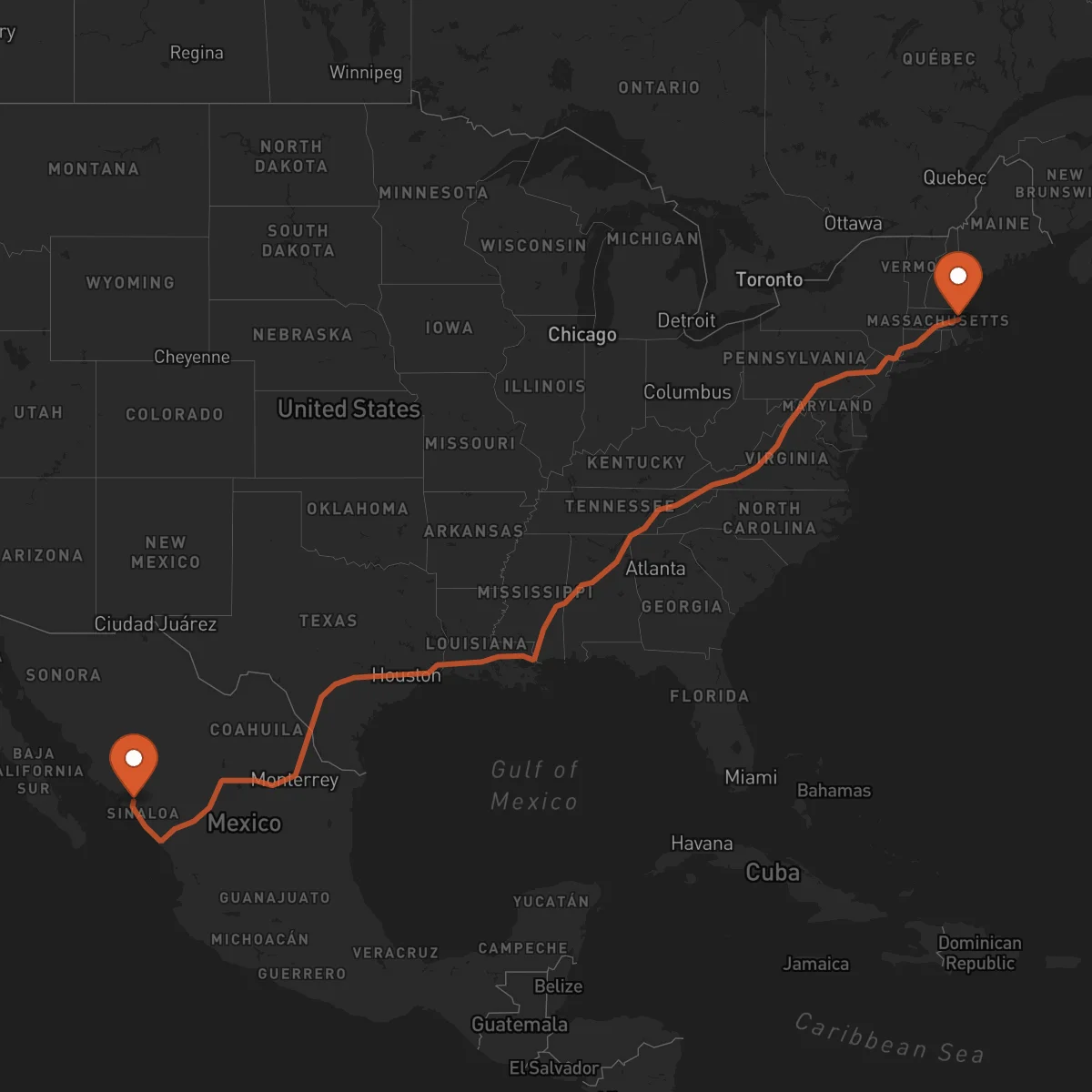 Ruta Boston - Culiacán Rosales