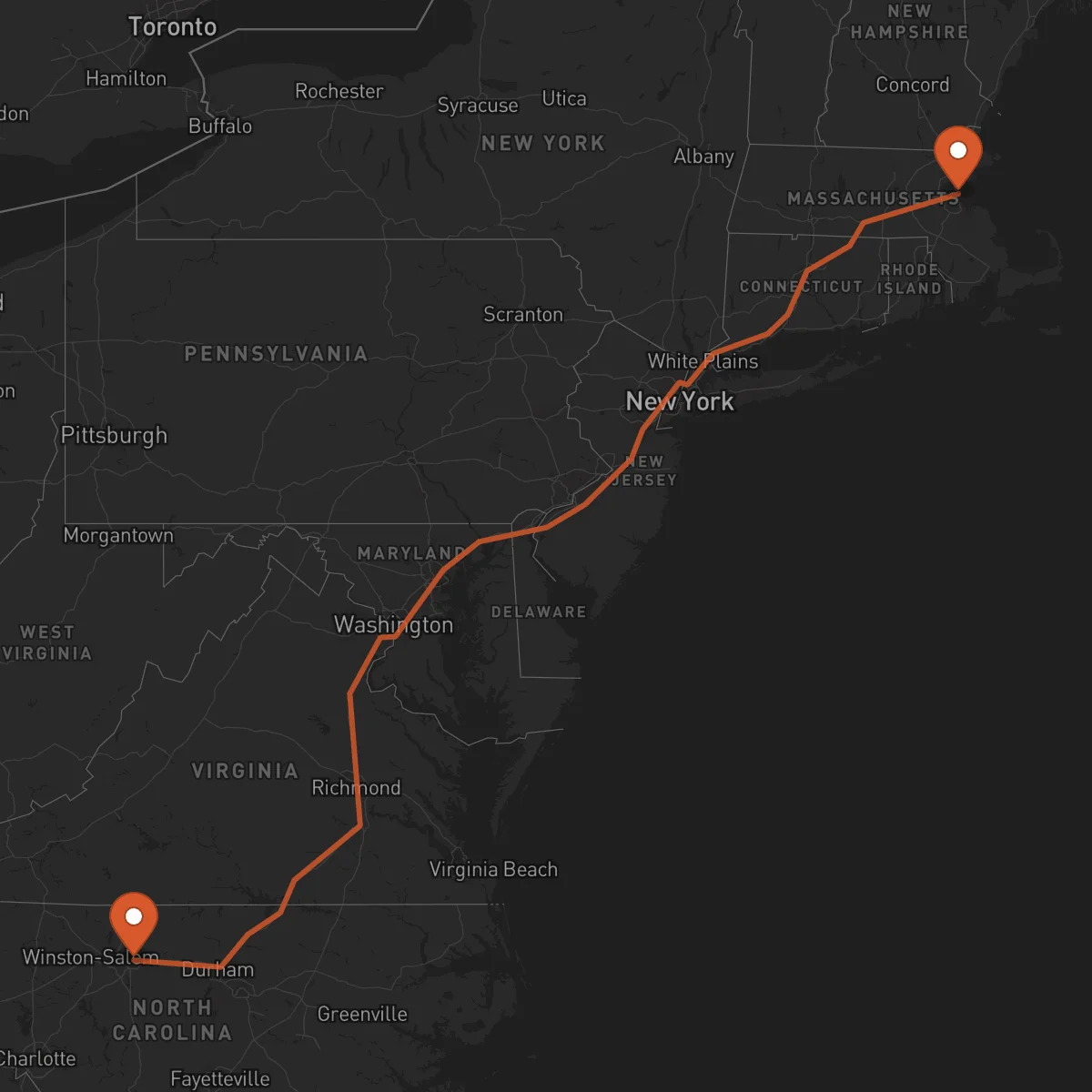 Ruta Boston - Greensboro