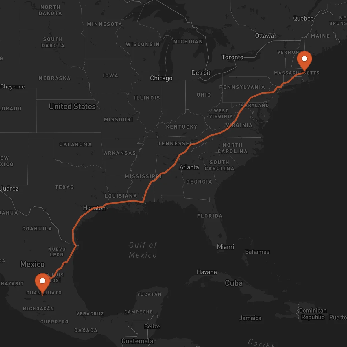 Ruta Boston - Irapuato