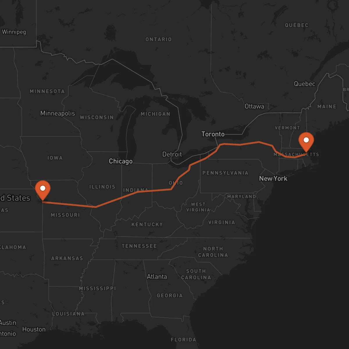Ruta Boston - Kansas City
