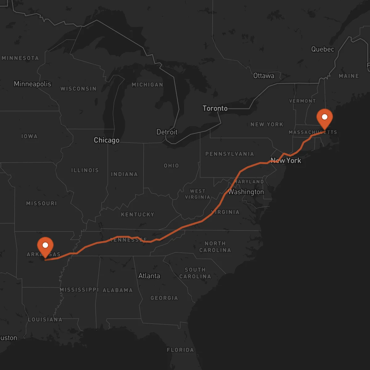 Ruta Little Rock - Boston