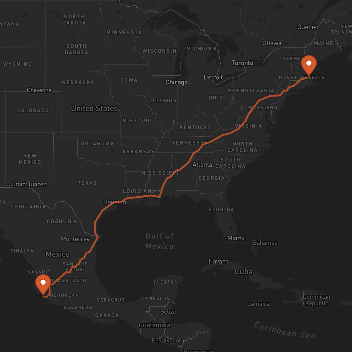 Ruta Boston - Manzanillo