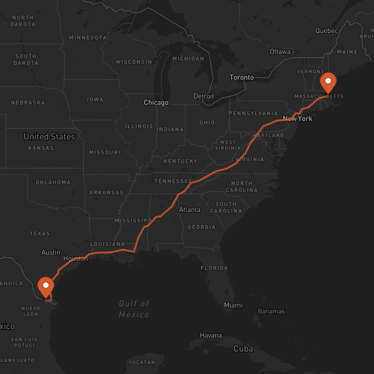 Ruta Boston - McAllen