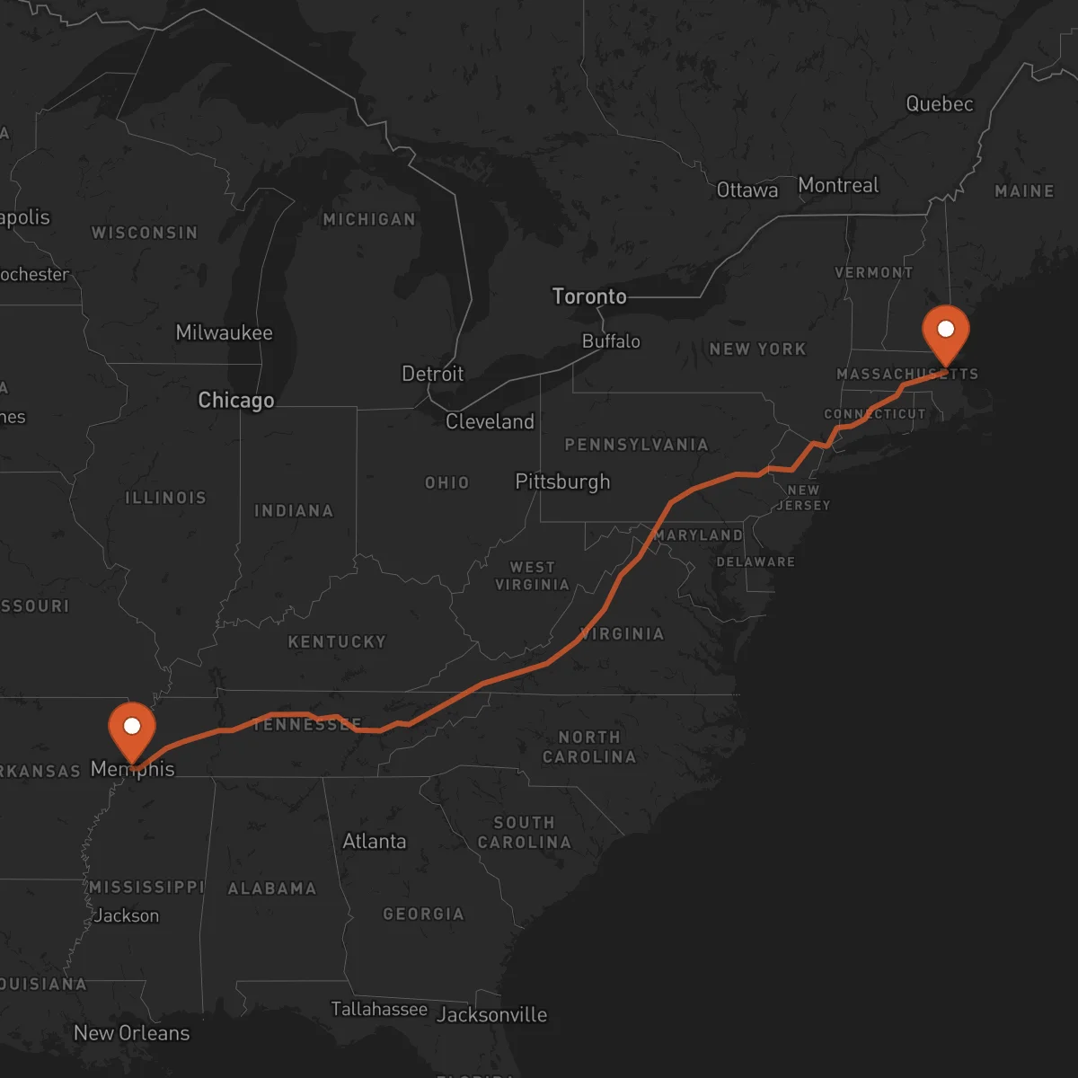 Ruta Boston - Memphis